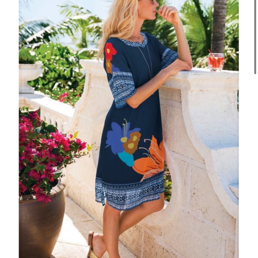 Soft Surroundings Hibiscus Shift Dress Size Small